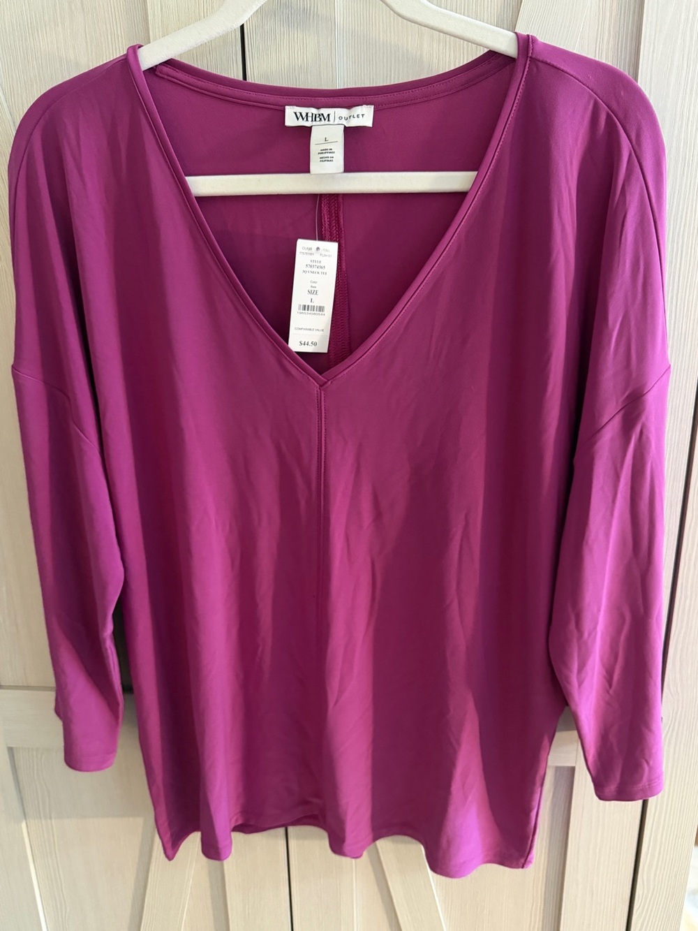 White House Black Market V-neck Long Sleeve Top - Fuchsia